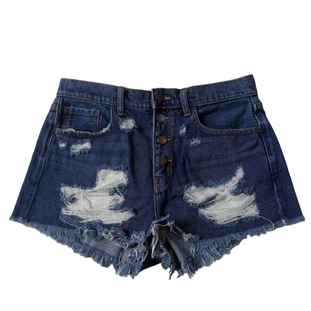 Windsor Blue Dark Wash Distressed Raw Edge Hem Denim Jean Shorts Women's Large